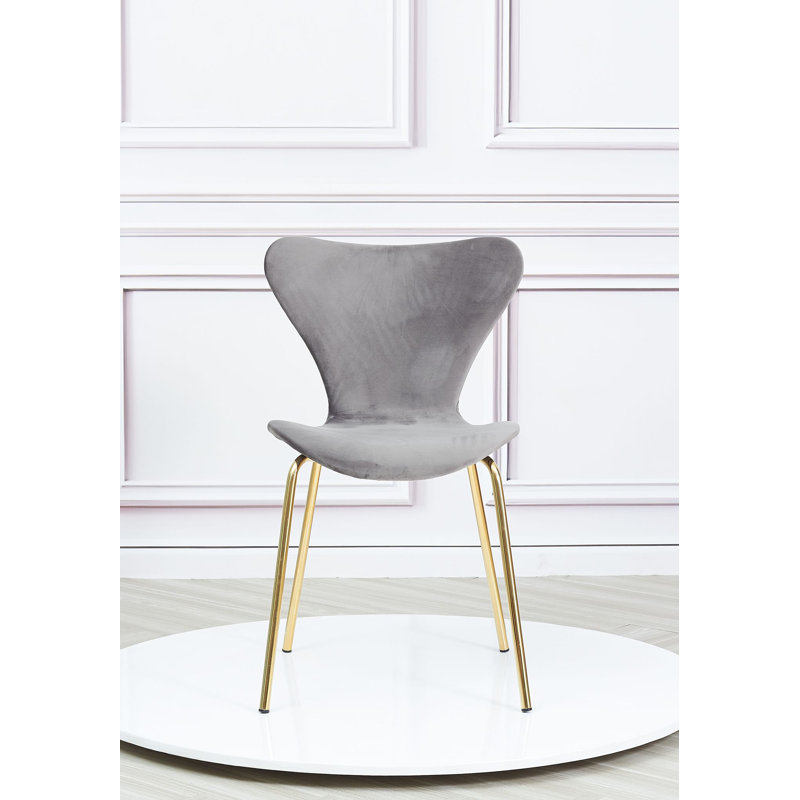 4 Doreen Velvet Upholstered Dining Chair with Black Metal Legs, Grey, Gold