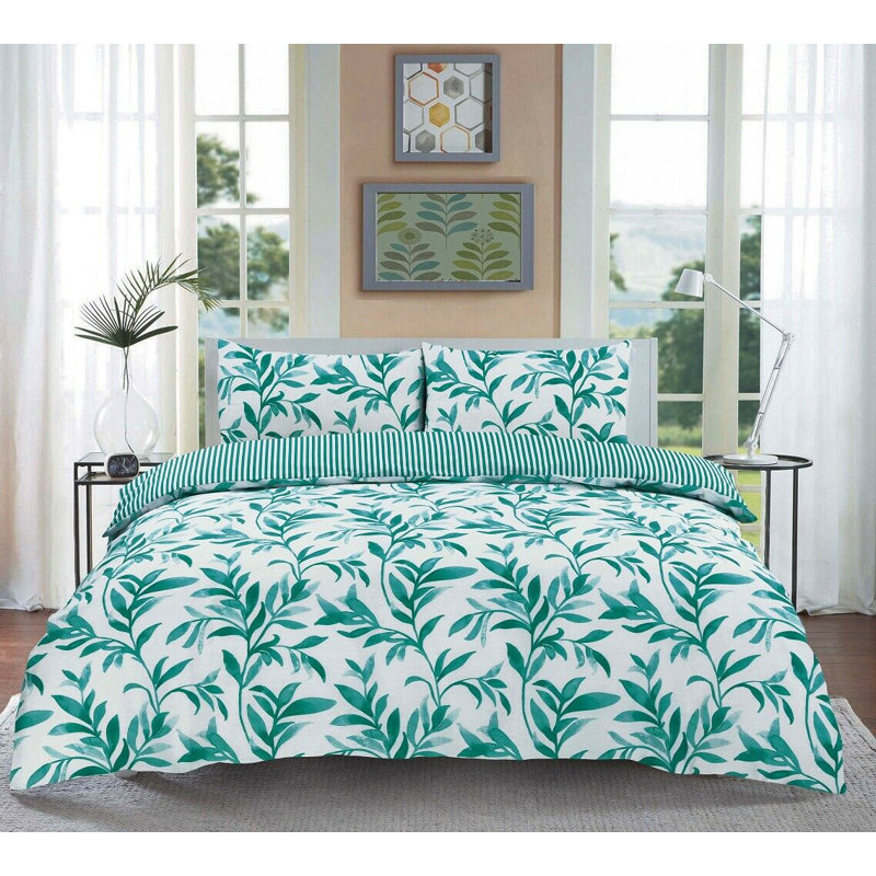 Abdi Floral [EU ONLY] Duvet Cover Set with Pillowcases, Teal, King Duvet Cover + 2 Standard Pillowcases