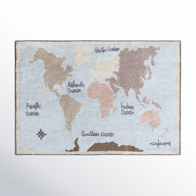 Cotton Area Rug in Blue/Brown/Gray/Beige