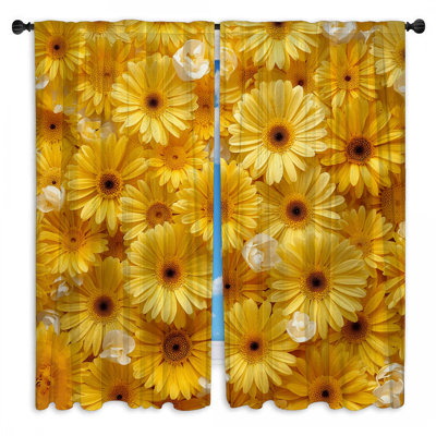 Yellow Gerbera Daisies Window Curtains Flowers Sheer & Room Darkening - 2 Panels