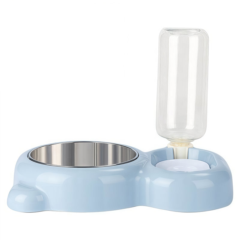 Ensemble de bols pour animaux de compagnie double avec distributeur d'eau automatique, mangeoire et abreuvoir en acier inoxydable pour chats et petits chiens, anti-basculement, sans bouche humide, facile à nettoyer