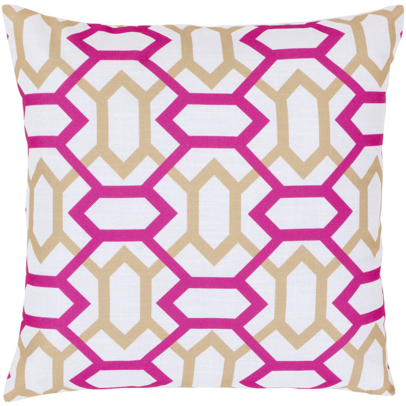 Coussin décoratif, Blanc / magenta / brun clair safari, H 22 po x l 22 po x P 4 po, Polyester