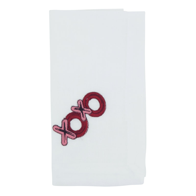 Ensemble de 4 serviettes de table brodées XOXO - motif ludique et bisou pour tables romantiques, 20 po x 20 po