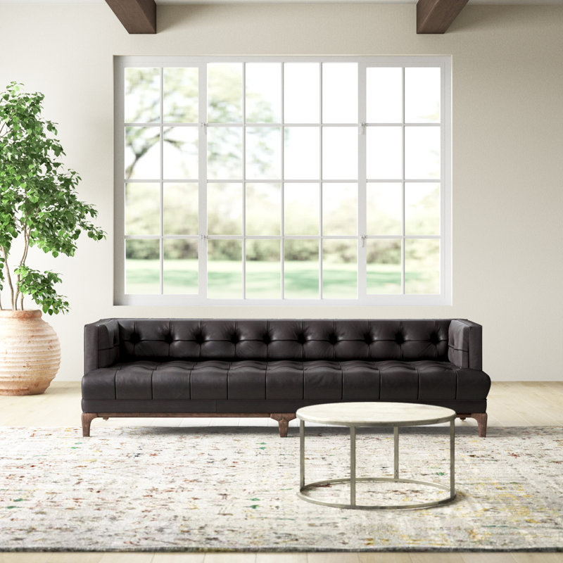 Bari Upholstered 91.25'' Sofa, Brown, Rider Black Genuine Leather