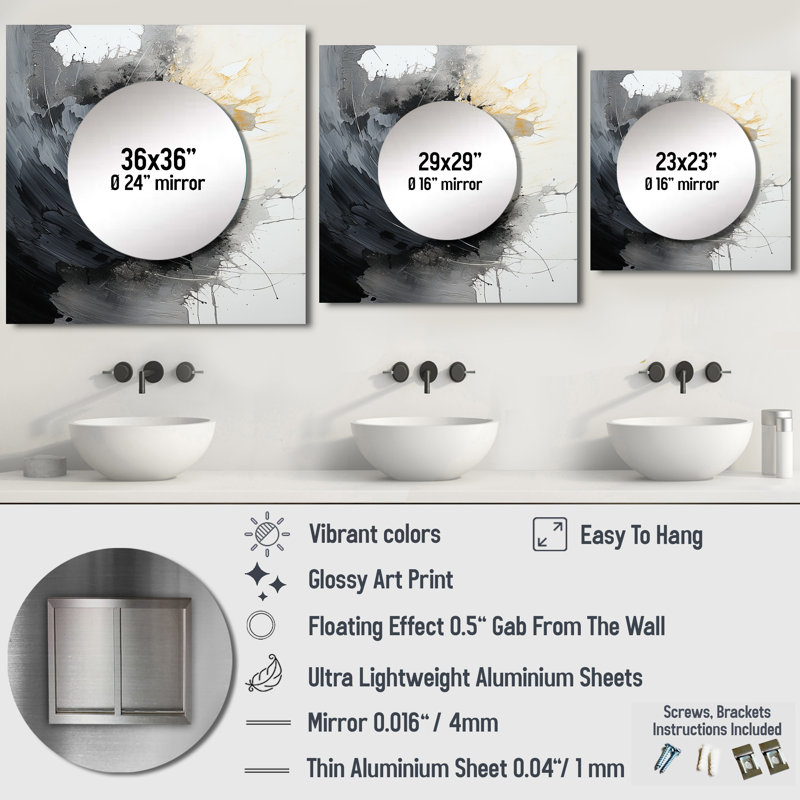 Gaspara - Miroir carré abstrait mural pour chambre à coucher, 23 po x 23 po
