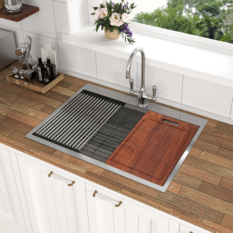 Évier de cuisine encastré 30 po - Évier de cuisine encastrable 30 po x 22 po x 9 po à station de travail supérieure en acier inoxydable calibre 16
