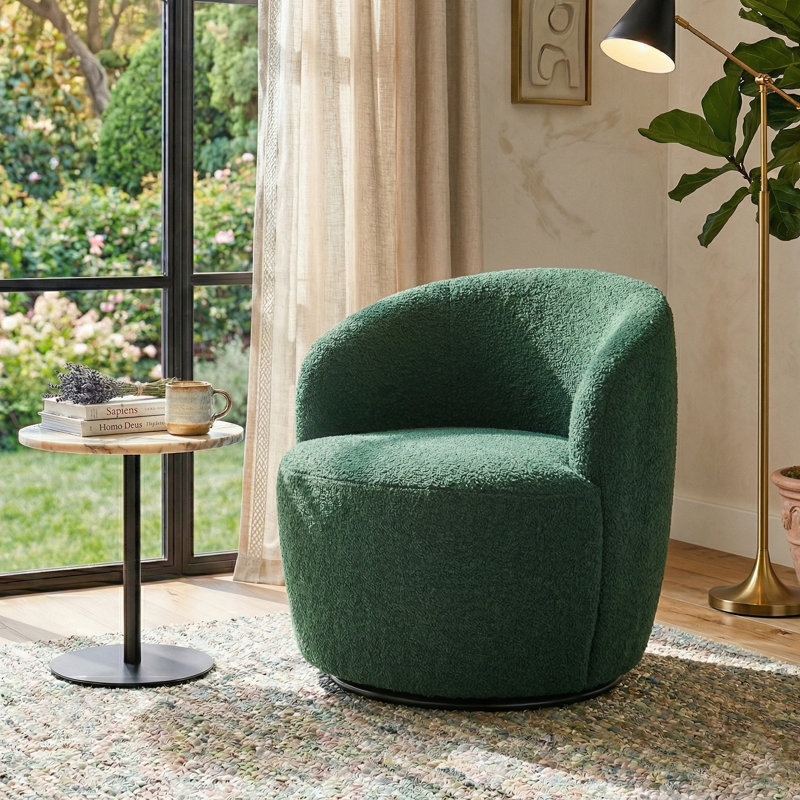 Teddy Fabric Swivel Accent Armchair Barrel Chair, Emerald Green