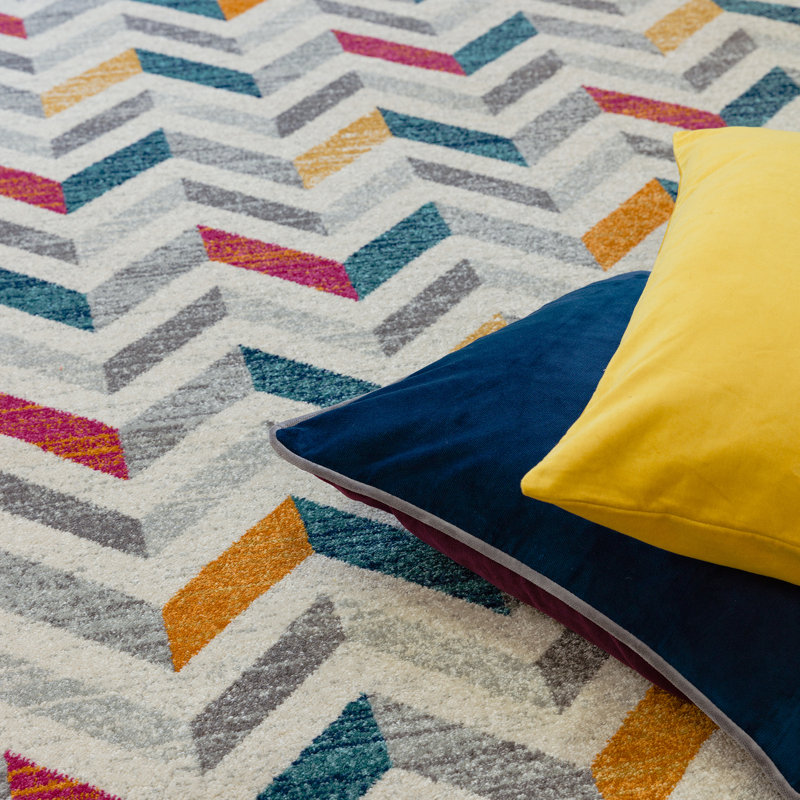 Hoda Flatweave Grey/Yellow/Red Rug, Rectangle 160 x 230cm