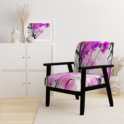 Abstract Orange Flowers - Velvet Upholstered Traditional Accent Arm Chair