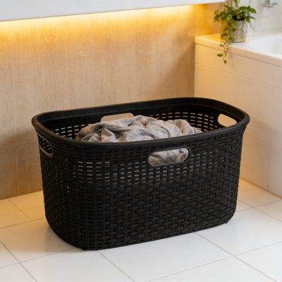 Panier à linge 40L avec design en osier de qualité supérieure - Panier à linge en plastique léger pour un rangement efficace et un transport facile
