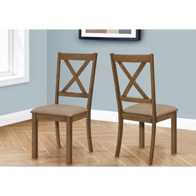 2 chaises de salle à manger sans accoudoirs, bois de noyer, tissu brun rembourré, style transitionnel pour la cuisine et la salle à manger, rembourrage confortable, structure en bois, mousse épaisse