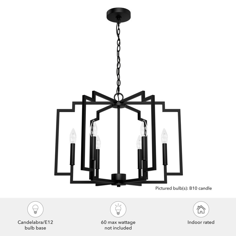 Hunter 30 Inch Zoanne 6 Light Chandelier Ceiling Light Fixture, 16.5" H x 24" W x  24" D, Matte Black