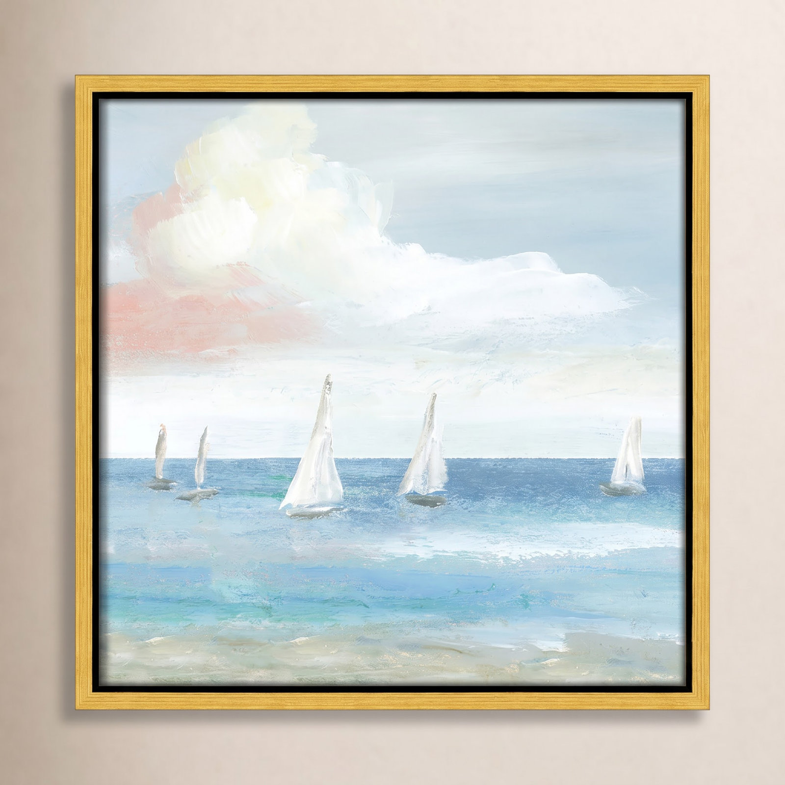 Ibis "Beach Sail Bliss" Print by Nan, 17.5" H x 17.5" W x 2" D, Gold