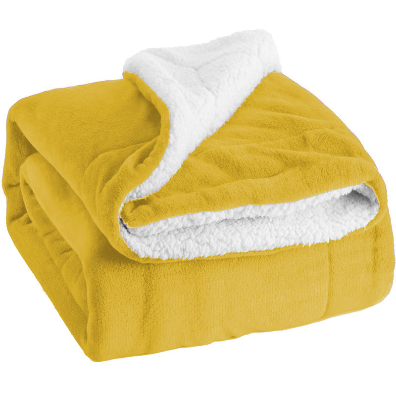 Ultra-Soft Sherpa Fleece Blanket(Reversible), Yellow, 150cm x 130cm