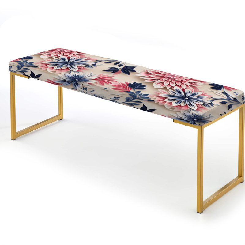 Banc damassé à motif floral bleu, rose et blanc