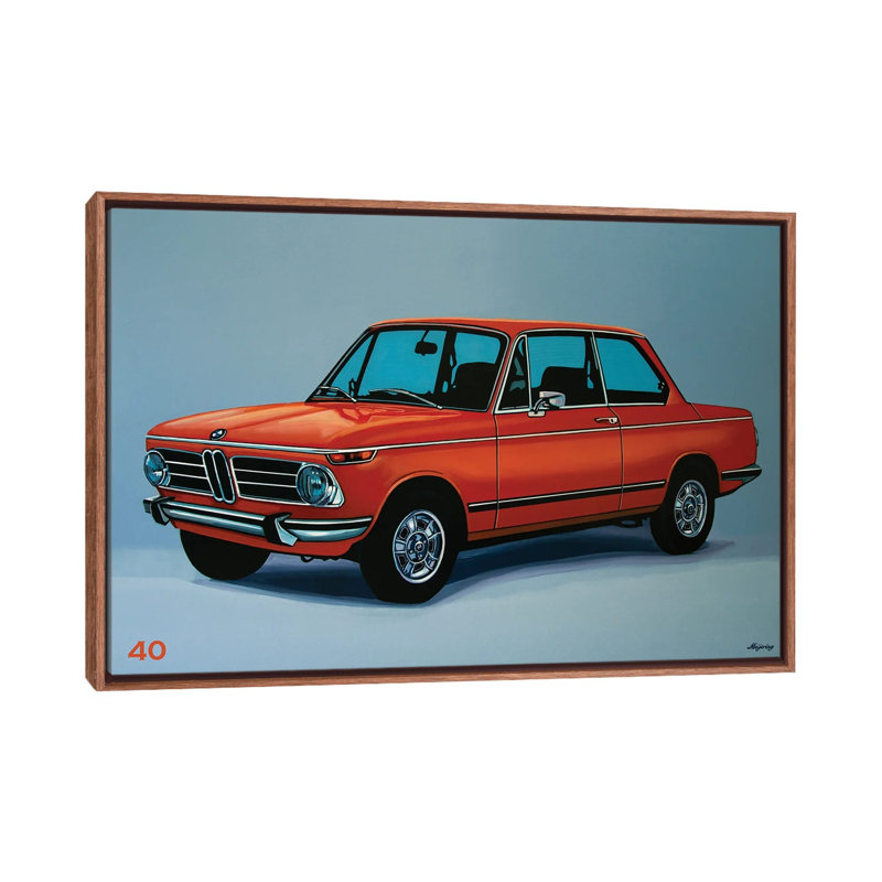 BMW 2002 1968 by Paul Meijering - Painting on Canvas, Brown Floater Frame, 101.6 cm H x 66.04 cm W