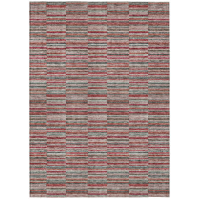 3' X 5' Red Beige And Copper Striped Washable Indoor Outdoor Area Rug