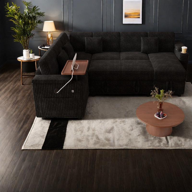 Sleeper Sofas With Storage, Corduroy 100 Inch Modern Home Sectional
