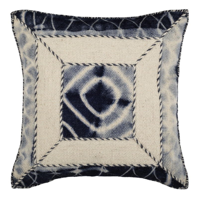 Dip Dye Embroidered Feather Throw Pillow, 24" x 24", Medina Blue