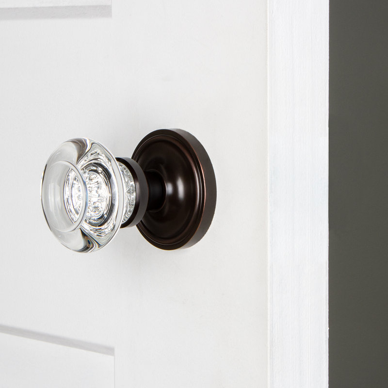 Classic Rosette with Round Clear Crystal Door Knob, Timeless Bronze