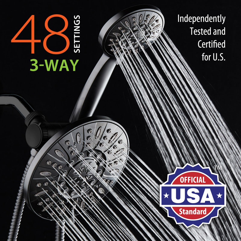 7" Premium High Pressure 3-Way Rainfall Combo, Matte Black