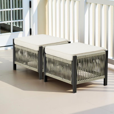 Repose-pieds d'extérieur pour 2 personnes avec coussins beiges - repose-pieds de patio, soutien jusqu'à 250 lb, structure rouille, - facile à nettoyer et à ranger avec 2 repose-pieds, coussins confortables en mousse de 3,5 pouces, fabrication, intempéries