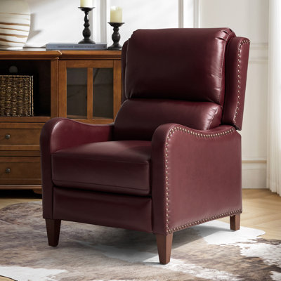 Fauteuil inclinable manuel en cuir véritable avec pattes en bois massif Beecher Traditional