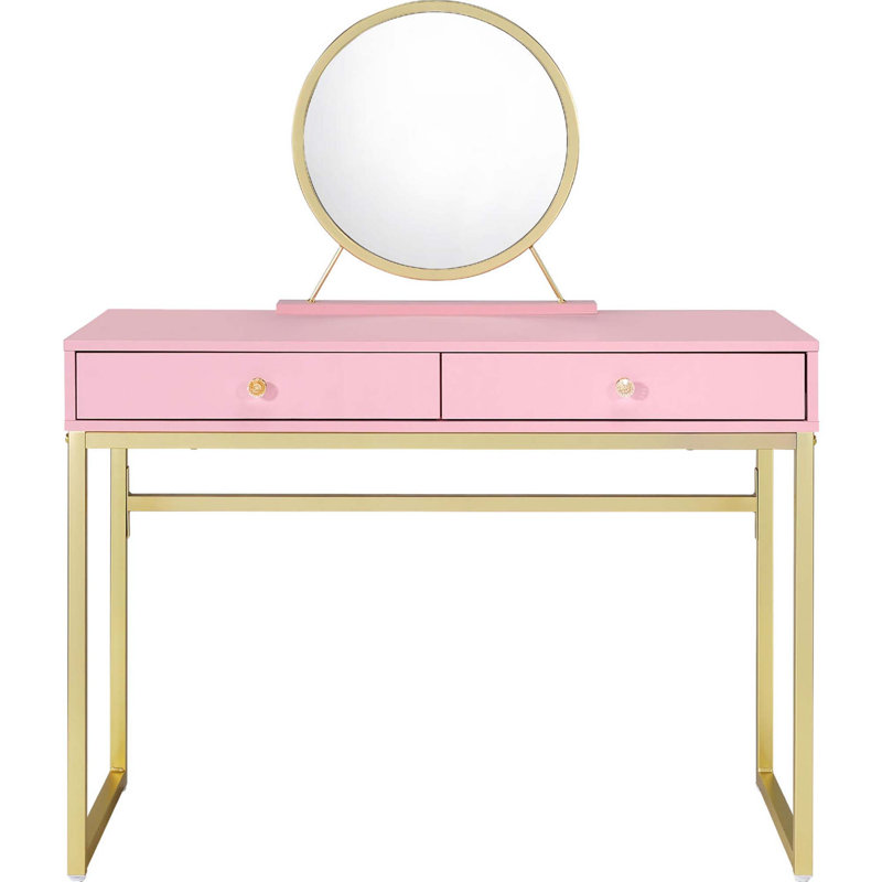 Bureau de coiffeuse 2 tiroirs avec miroir et plateau à bijoux