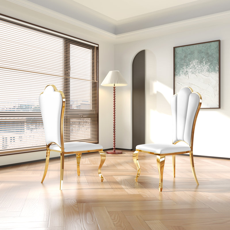 PU Leather Modern Upholstered Dining Chair Side Chair ,Arm Less Accent Chairs With Unique Petal-Shaped Backrest & Stainless Steel Legs Dining Chair