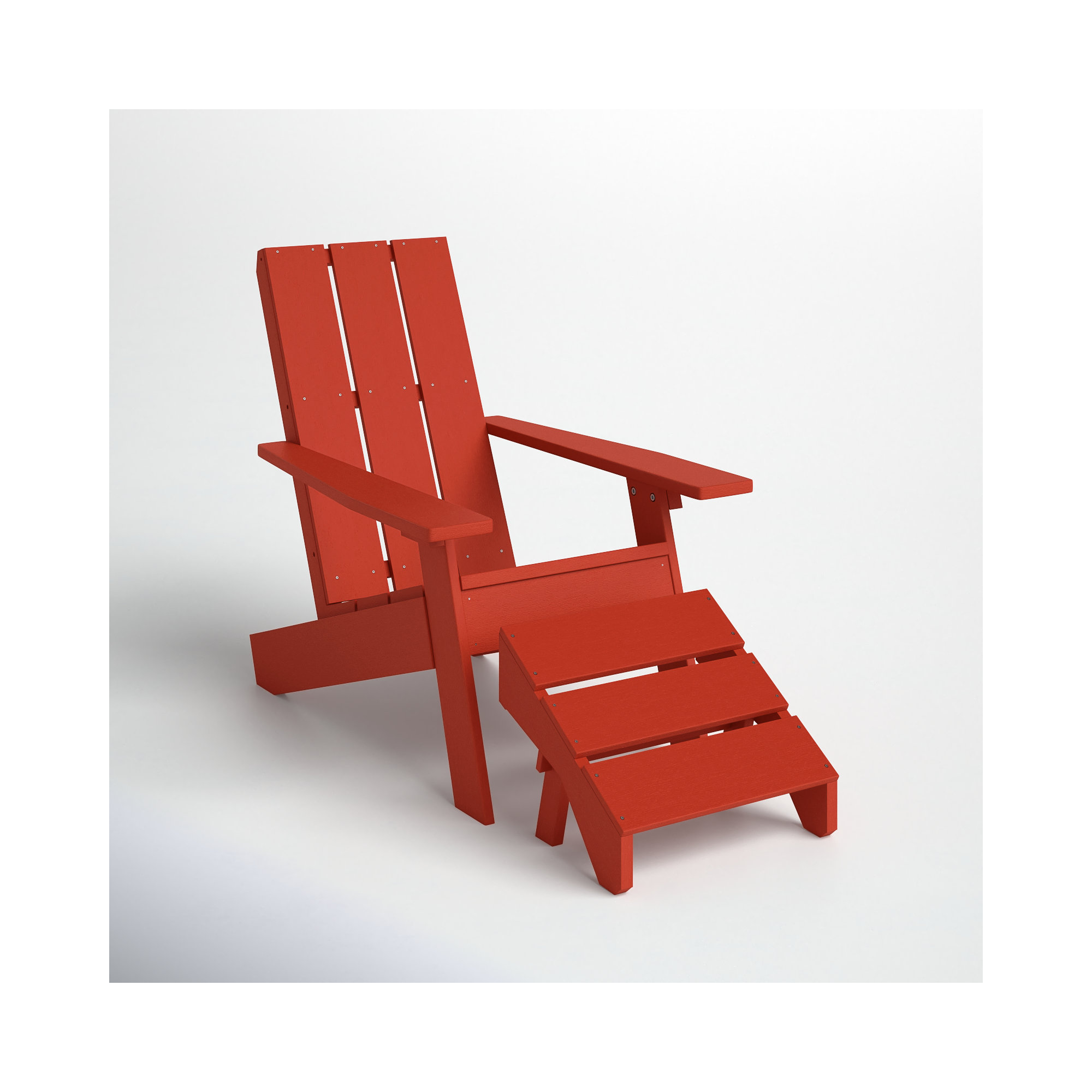 Byrnes Outdoor Adirondack Chair With Ottoman, Red