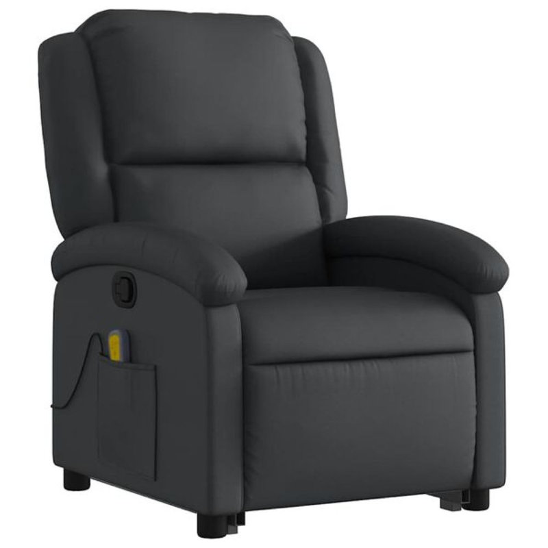 Recliner Chair, Adjustable Backrest/ Footrest, Real Leather, Black Genuine Leather, Power