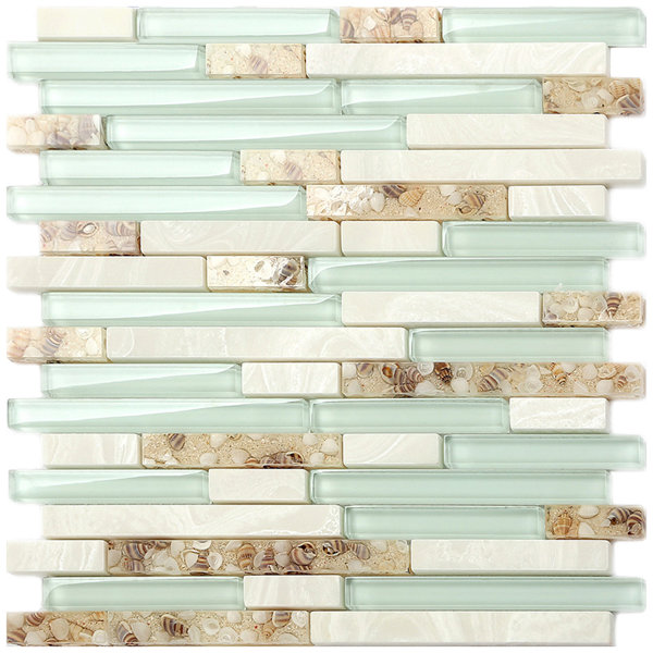 Tiffany Blue Straight Edge Engineered Stone/Glass/Seashell Mosaic Wall Tile