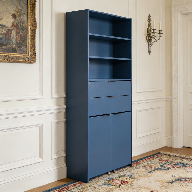 Buffet 69 po avec huche et poste de travail pliable, armoire de rangement multifonctionnelle avec tablette réglable et prise de courant