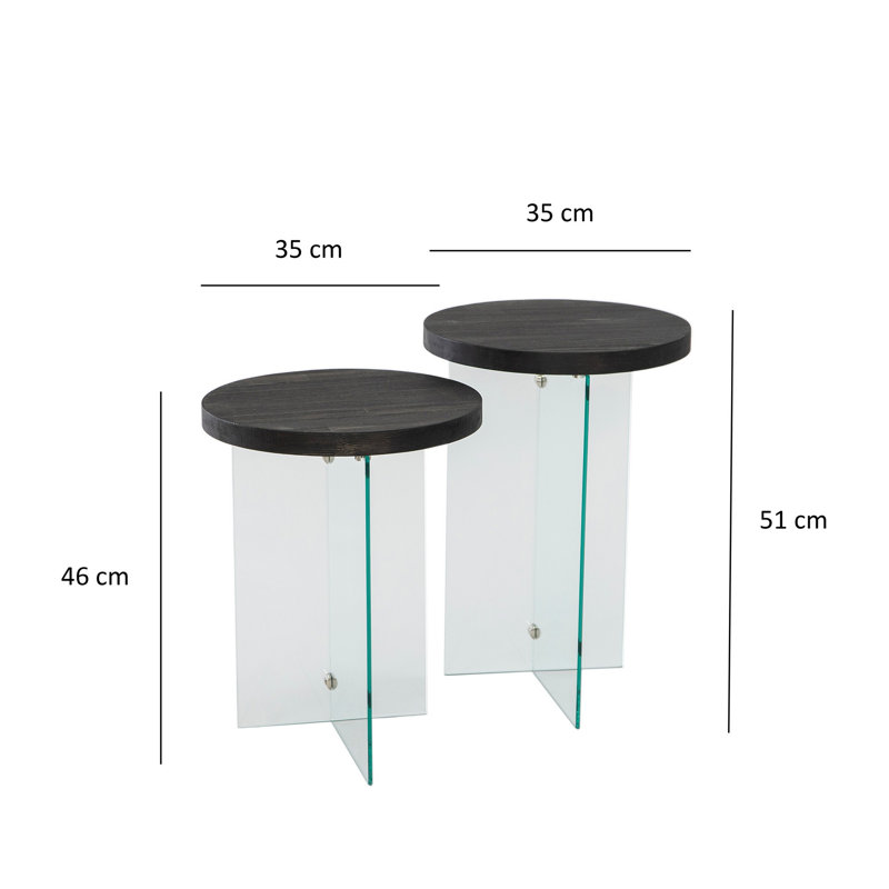 Modern Coffee Table Set (2 Pieces), Anthracite & Transparent, 13.8 x 20.1 x 20.1 inches | 100% Tempered Glass Top with 100% MDF Frame | Sleek Industrial Design, Perfect for Living Room & Contemporary Spaces