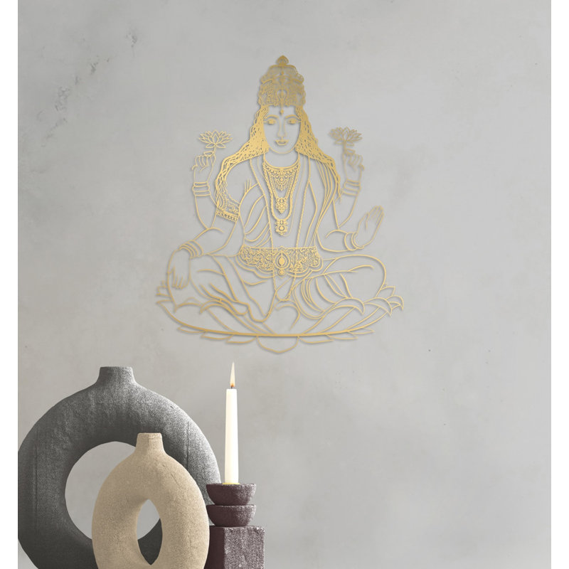 Art mural Lakshmi, décoration murale en métal Ganapathi, seigneur Lakshmi Idol, Or brillant, H 26 po x l 21 po x P 0,5 po