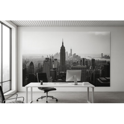 New York Skyline Wall Mural – Black And White Cityscape Office Wallpaper Vn890 (Non-Woven) VN890