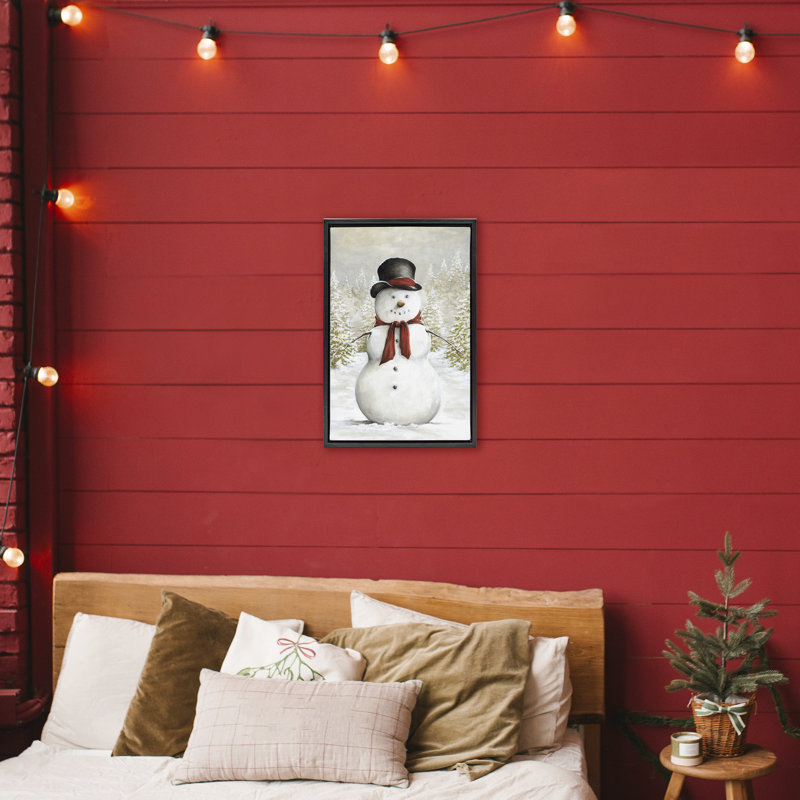 Bonhomme de neige traditionnel dans un cadre flottant, conception par Dogwood Portfolio, Cadre flottant noir de jais