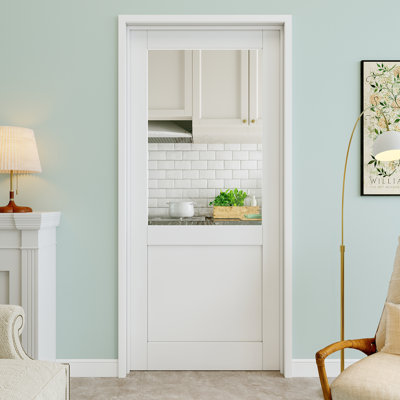 32" x 80" Half-Lite Clear Glass Interior Prehung Door with Silver Hinges, Clear Glass Door Slab, Paintable & Waterproof, Suit for Laundry, Closet Doors, Room Doors, Left Hand