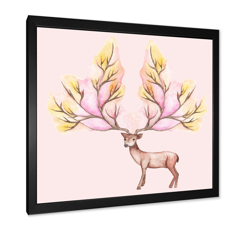 Deer Winter - on, Impression noire sur toile encadrée, H 16 po x l 16 po x P 1 po