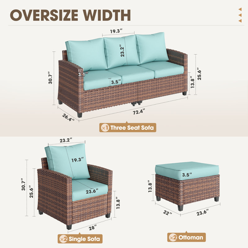  Ensemble de conversation d'extérieur à 5 coussins avec coussin, Bleu