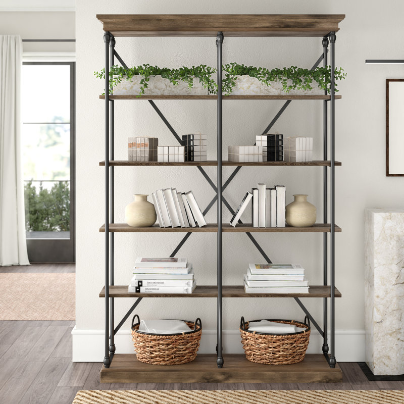 Kyler Etagere Bookcase, Brown, 84" H x 58" W x 15" D