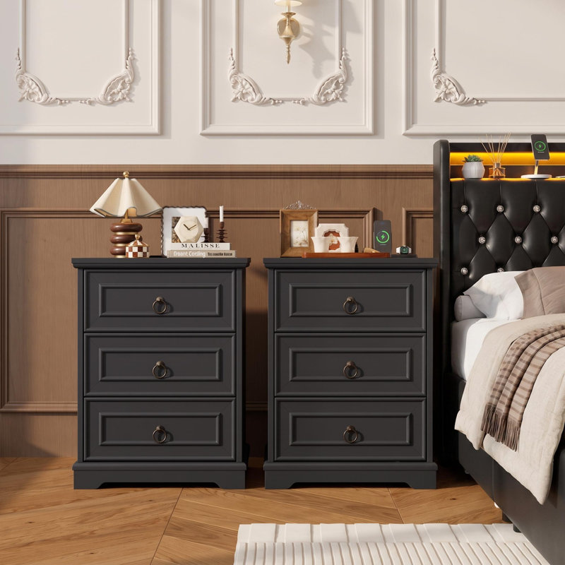 Ensemble de chambre à coucher avec rangement 3 pièces Areyon, Grand lit