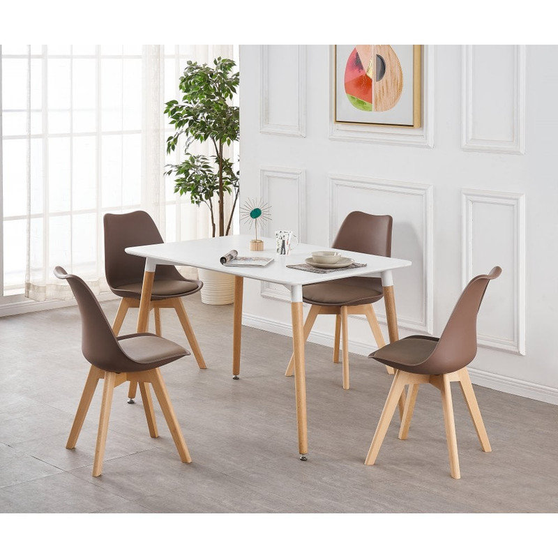 Zane 4 Person Modern Dining Table Set, White, Brown