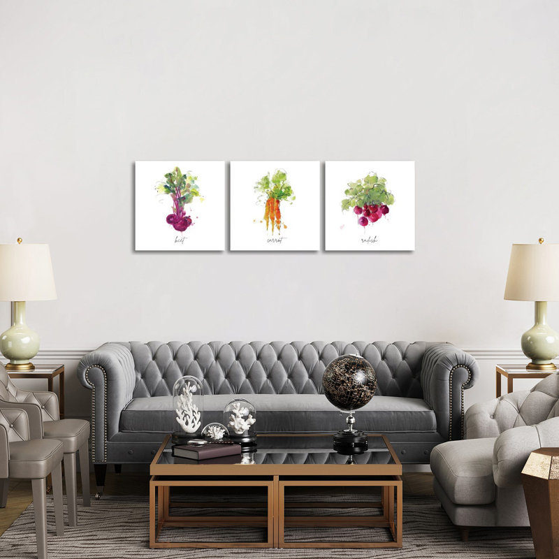 Betterave de cuisine croquis - ensemble d'art mural sur toile tendue (ensemble de 3)