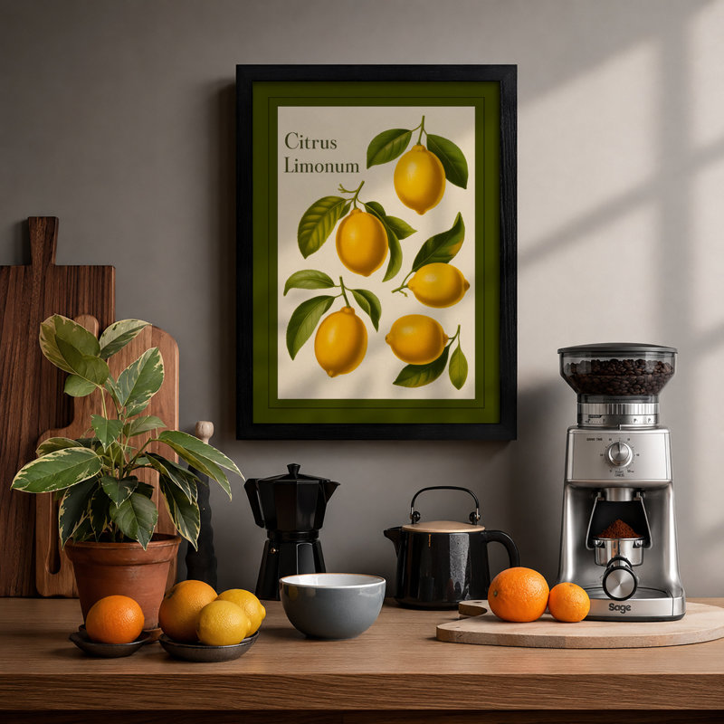 Citrus Limonum Botanical - Framed Print, A2 - 59.4 x 42.0 cm, Black