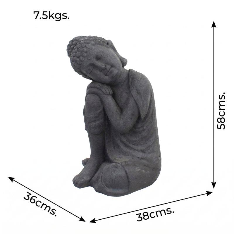 BUDDHA Crouching 58cm Grey Charcoal Effect