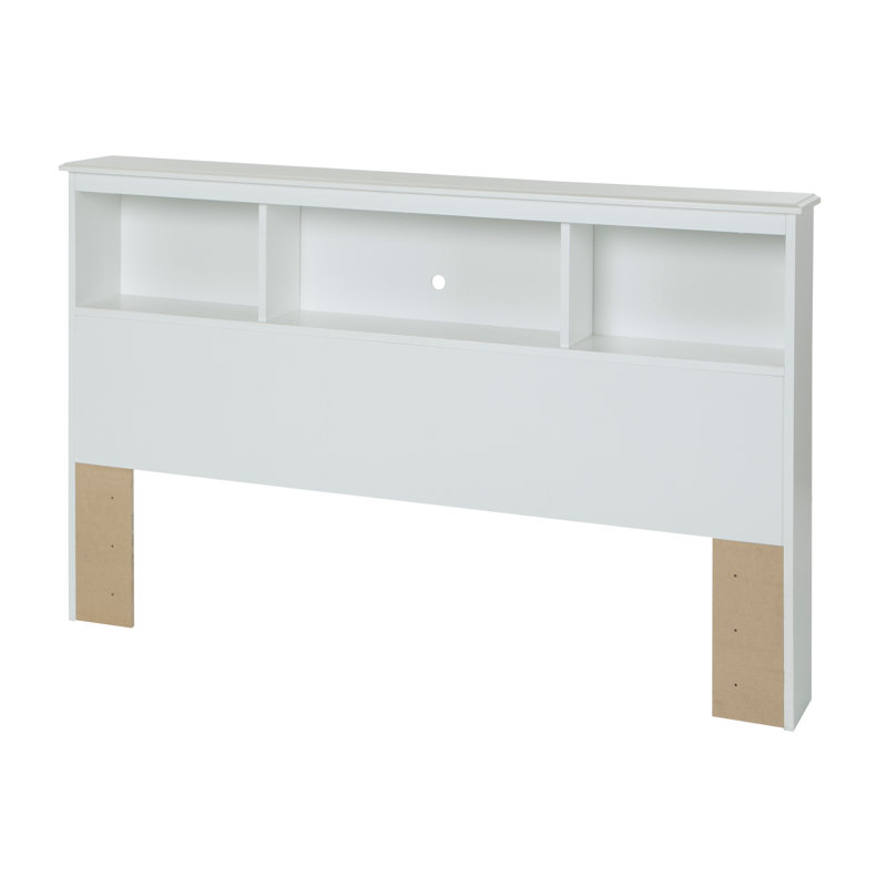 Full White Wood Bookcase Headboard with Storage