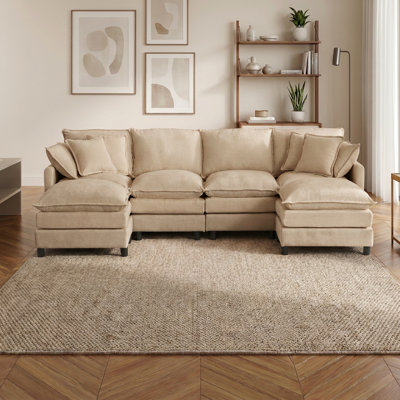 Canapé modulaire 106 po en forme de U avec repose-pieds et housses lavables 106 po