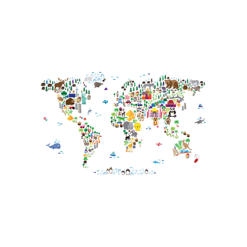 Animal Map Of The World by Michael Tompsett - Print on Canvas, 101.6 cm H x 66.04 cm W x 1.91 cm D, No Frame