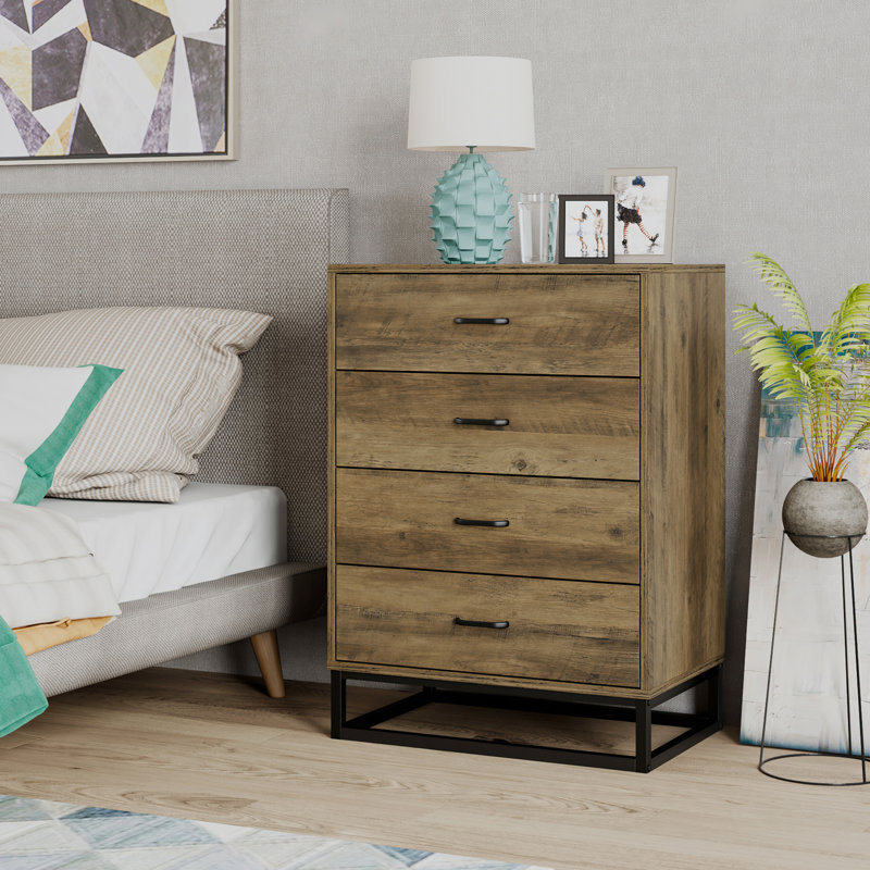 Iron 60 cm W Chest of 4 Drawers, Rustic Brown/Black